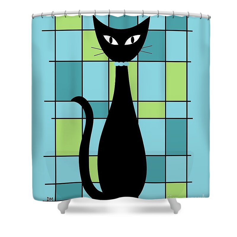  Shower Curtain featuring the digital art Abstract Cat in Light Blue by Donna Mibus