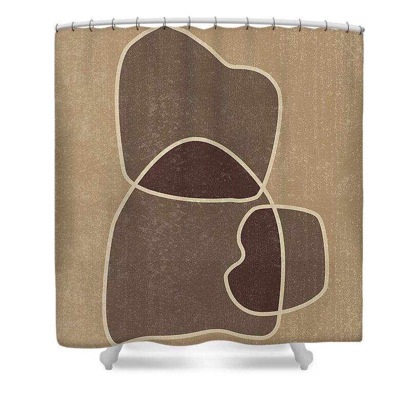 Abstract Shower Curtain featuring the mixed media Abstract Composition in Brown and Tan - Modern, Minimal, Contemporary Print - Earthy Abstract 2 by Studio Grafiikka