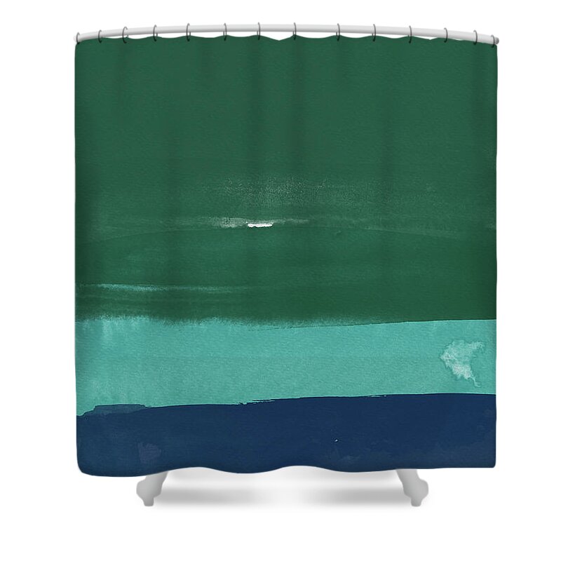 Landscape Shower Curtain featuring the painting Abstract Green and Blue Watercolor by Naxart Studio