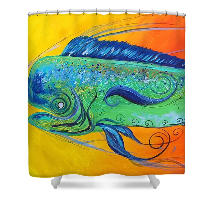 Fish Shower Curtain featuring the painting Abstract Mahi Mahi, 8 by J Vincent Scarpace