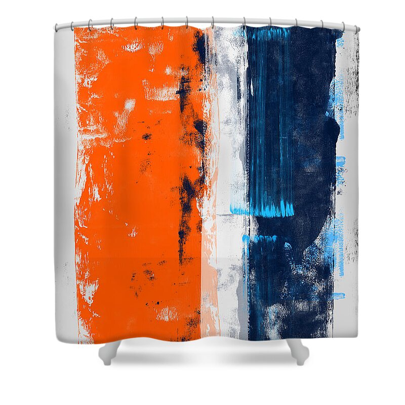 Abstract Shower Curtain featuring the painting Abstract Orange and Blue Study by Naxart Studio
