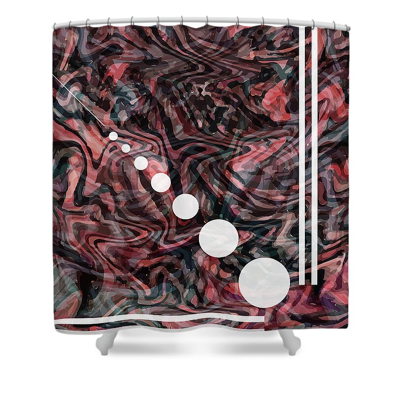 Abstract Shower Curtain featuring the mixed media Abstract Painting - Flow 2 - Fluid Painting - Red, Black Abstract - Geometric Abstract - Marbling 2 by Studio Grafiikka