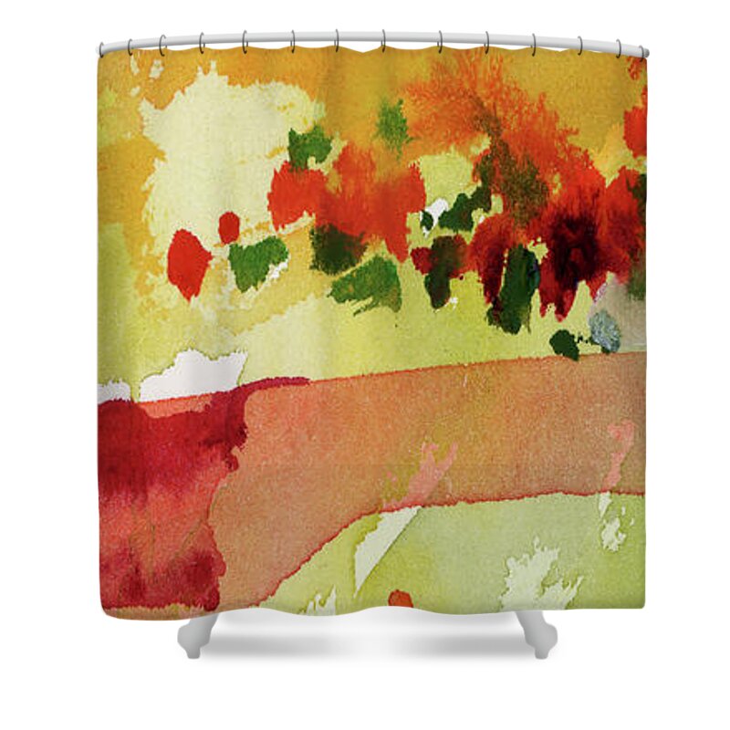 Res Poppies Shower Curtain featuring the painting Abstract Red Poppies Panorama by Ginette Callaway