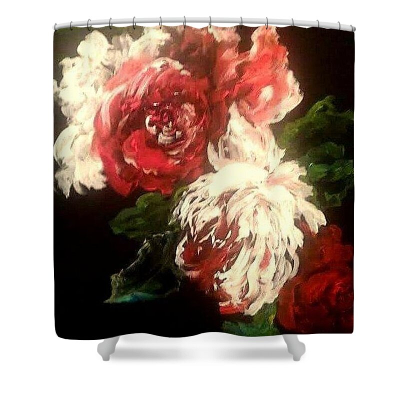 Floral Shower Curtain featuring the painting Abstract red roses by Patricia Rachidi