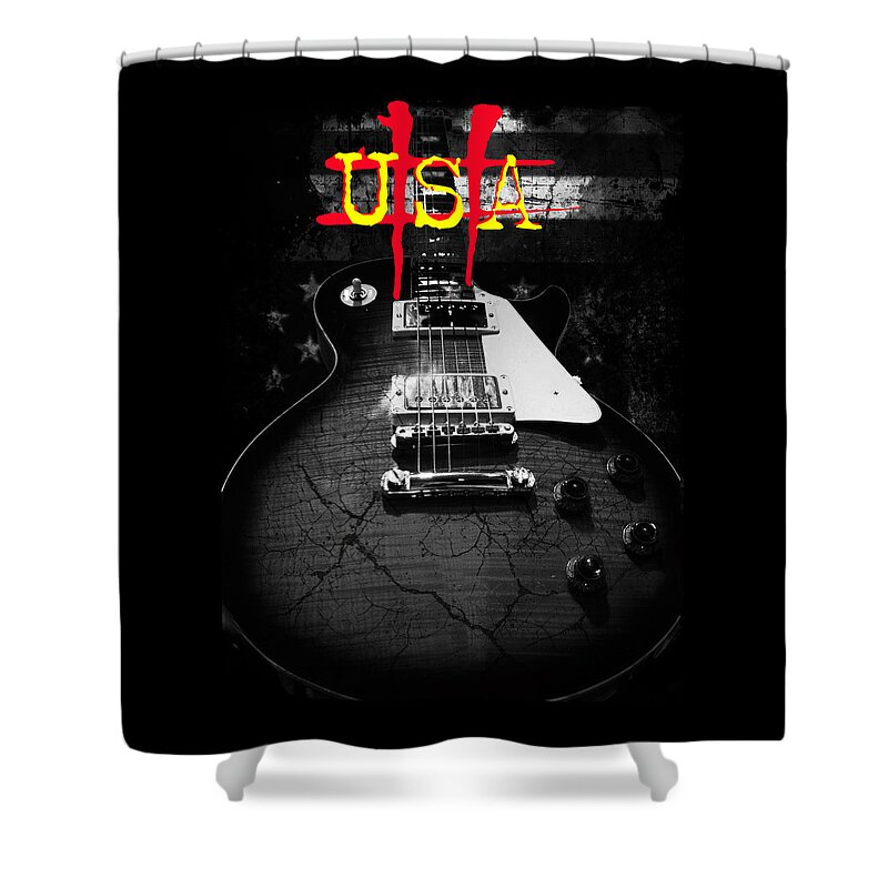 Guitar Shower Curtain featuring the digital art Abstract Relic Guitar USA Flag by Guitarwacky Fine Art