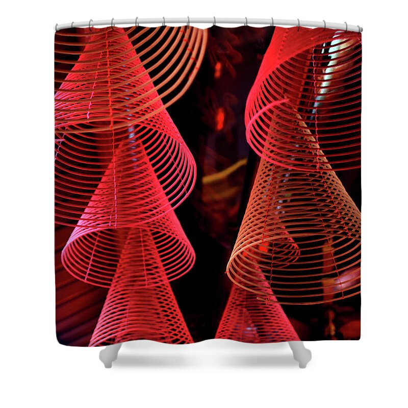 Hanging Shower Curtain featuring the photograph Abstract Spiral Metal Cones by Jeffysurianto