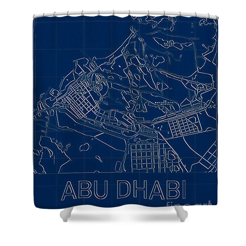 Abu Dhabi Shower Curtain featuring the digital art Abu Dhabi Blueprint City Map by HELGE Art Gallery