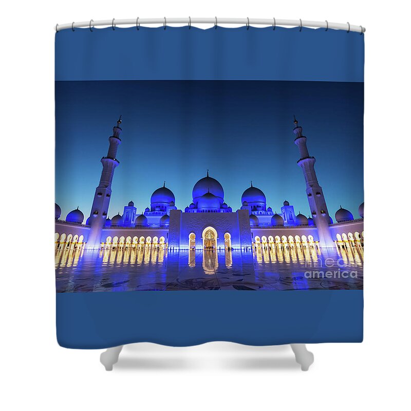 Abu Dhabi Shower Curtain featuring the photograph Abu Dhabi Grand Mosque courtyard by Delphimages Photo Creations