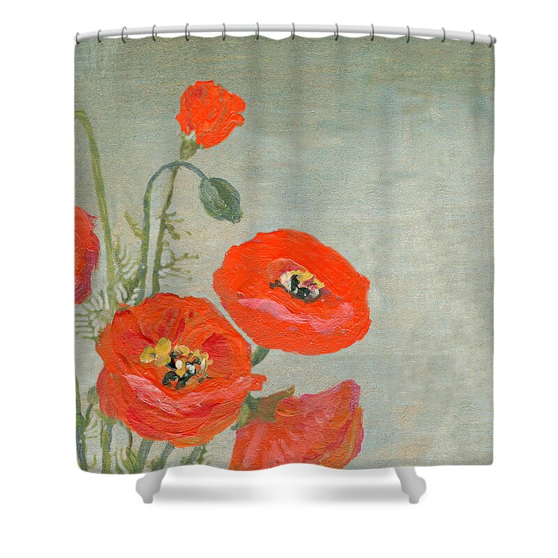 Art Shower Curtain featuring the digital art Acrylic Painted Red Poppies Border On by Mitza