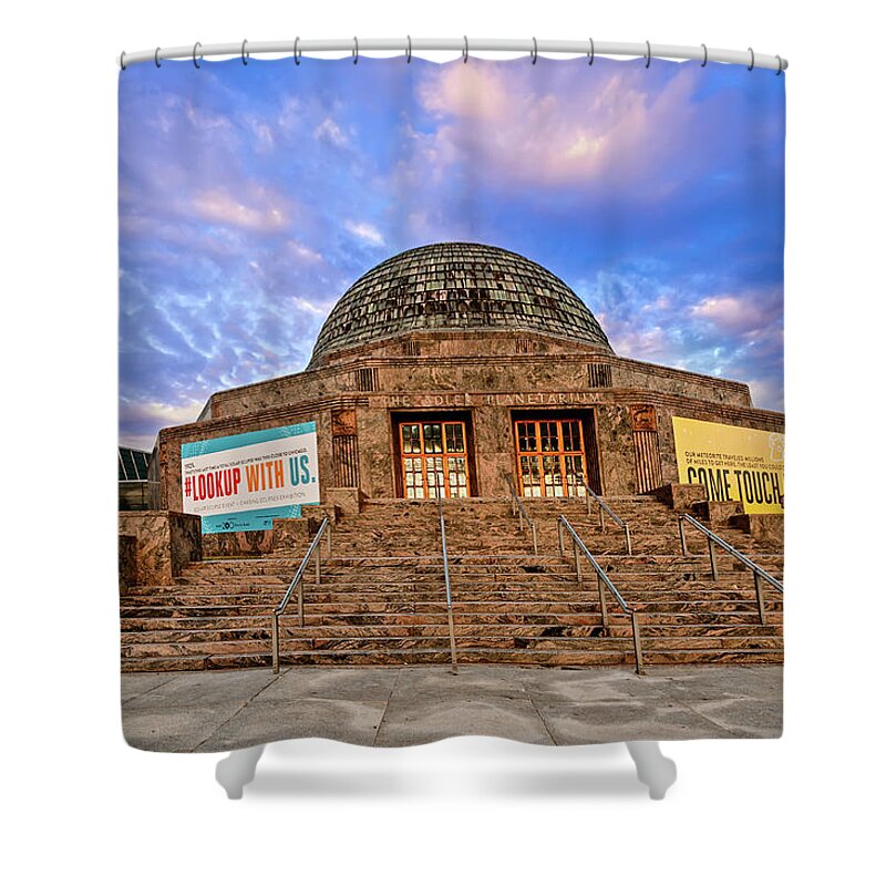 Adler Planetarium Shower Curtain featuring the photograph Adler Planetarium at Sunset by Mitchell R Grosky