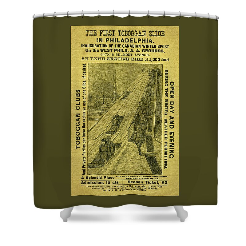 Toboggan Slide Shower Curtain featuring the mixed media Advertisement for The First Toboggan Slide in Philadelphia by A H Seaverns