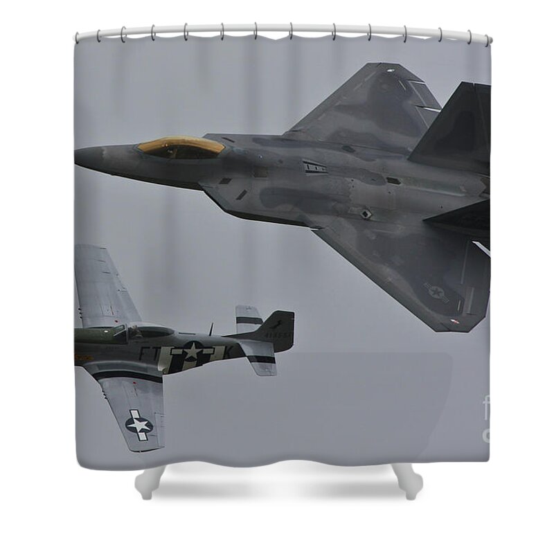 F22 P51 Shower Curtain featuring the photograph Aerial Domination by Greg Smith