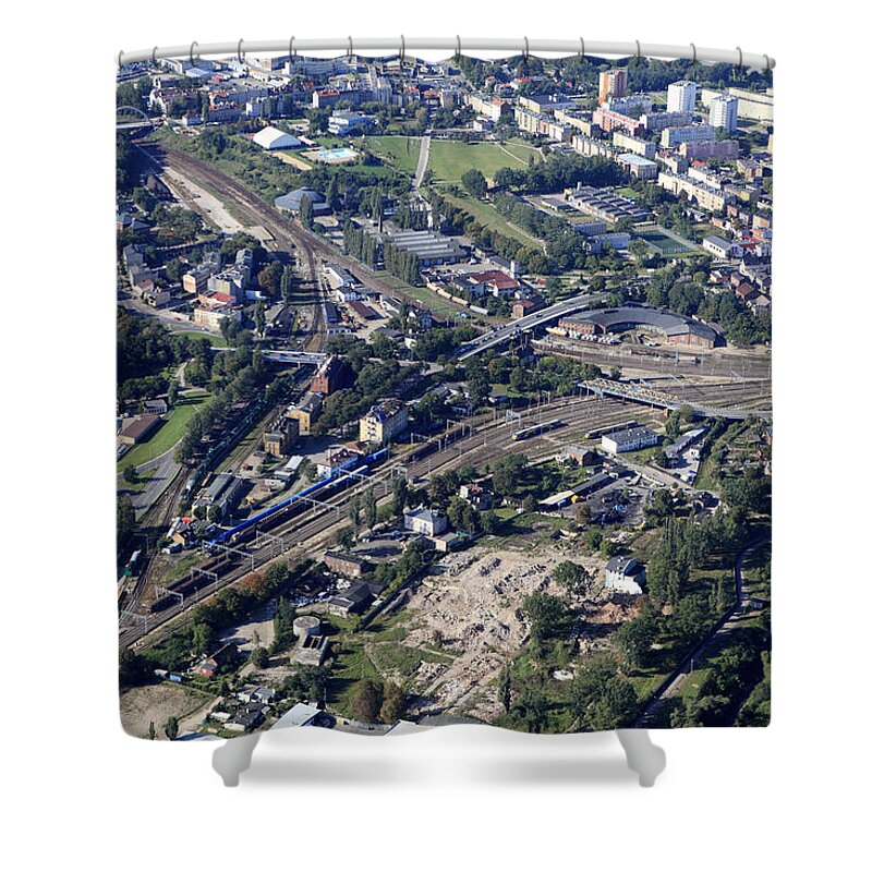 Railroad Crossing Shower Curtain featuring the photograph Aerial Photo Of Railroad Junction In by Dariuszpa