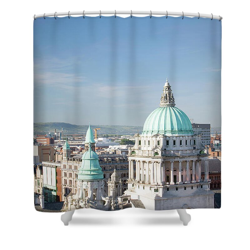 Belfast Shower Curtain featuring the photograph Aerial View Of City Hall, Belfast by Richardwatson