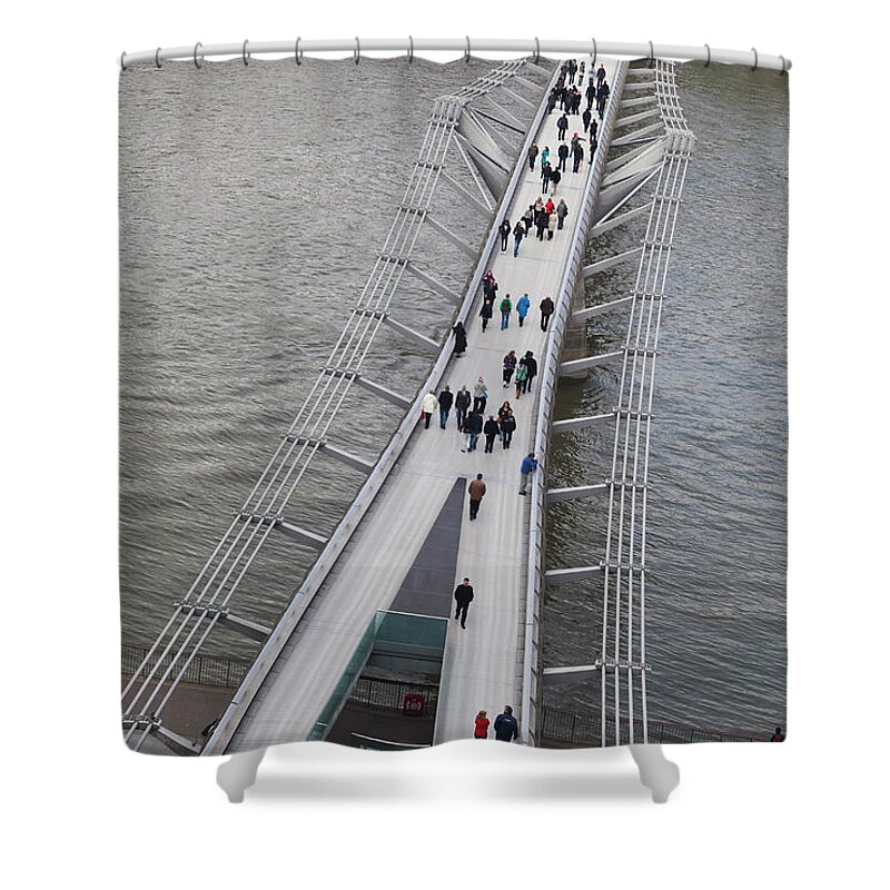 London Millennium Footbridge Shower Curtain featuring the photograph Aerial View Of The Millennium Bridge by Future Light