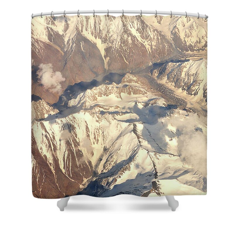 Snow Shower Curtain featuring the photograph Aerial View Of Tian Shan Mountain Range by Hhakim