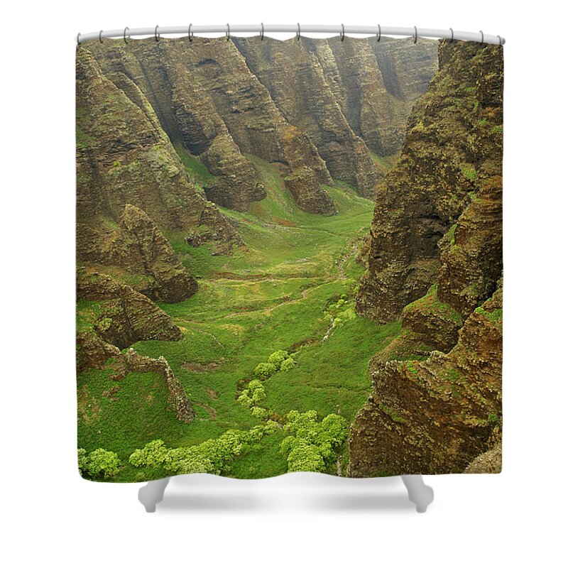 Scenics Shower Curtain featuring the photograph Aerial View Of Valley On Na Pali Coast by Enrique R. Aguirre Aves