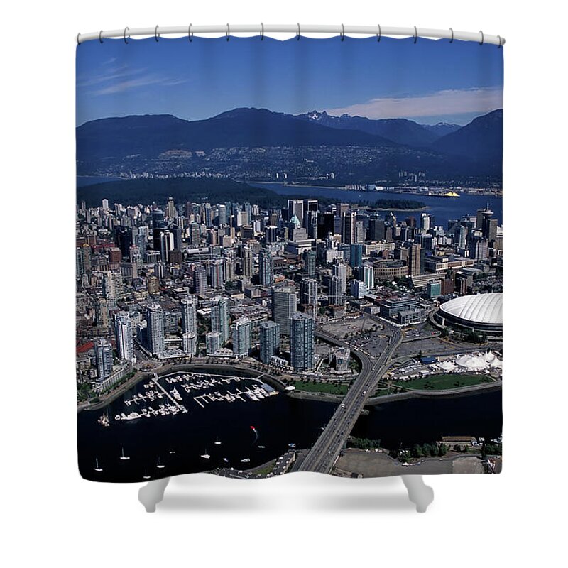 Scenics Shower Curtain featuring the photograph Aerial View Vancouver City Skyline by Laughingmango