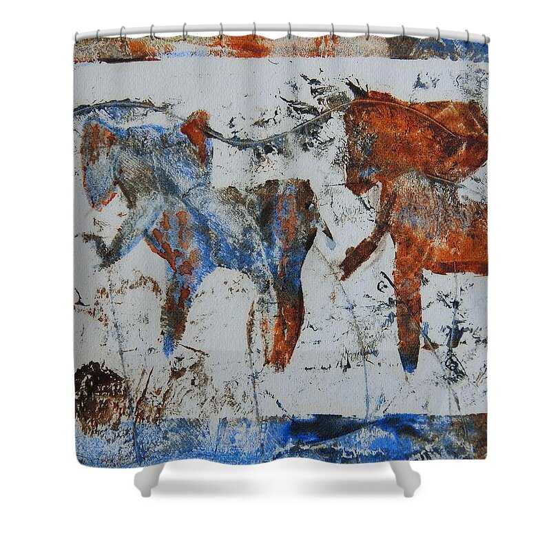 Ethnic Shower Curtain featuring the painting African Safari Elephants by Ilona Petzer
