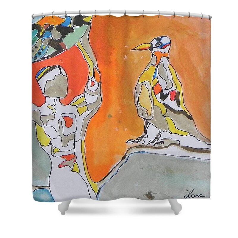 Ethnic Shower Curtain featuring the painting African story by Ilona Petzer