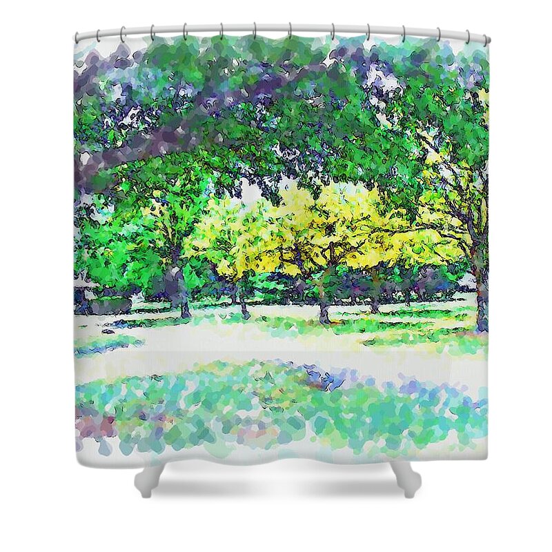 Park Shower Curtain featuring the mixed media Afternoon in the Park by Christopher Reed