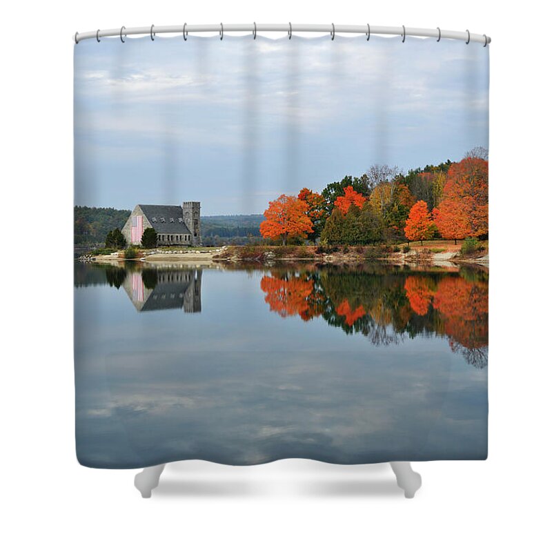 Autumn Shower Curtain featuring the photograph Afternoon Reflection at Wachusett Reservoir by Luke Moore