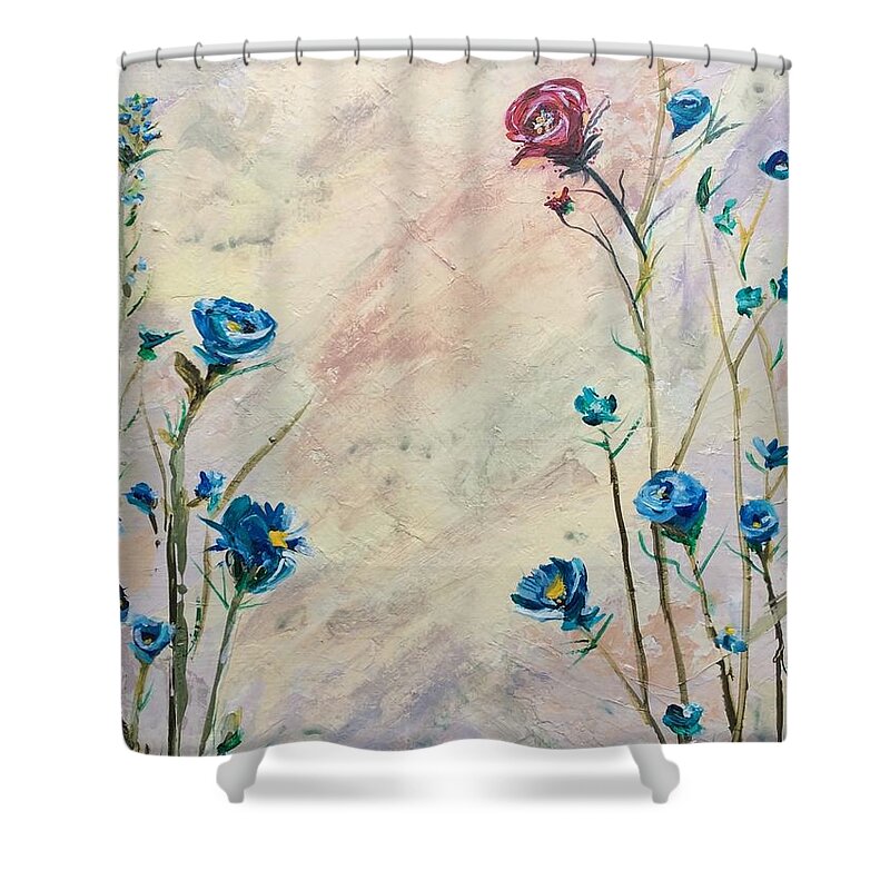 Abstract Flowers Shower Curtain featuring the painting Against All Odds by Deborah Naves