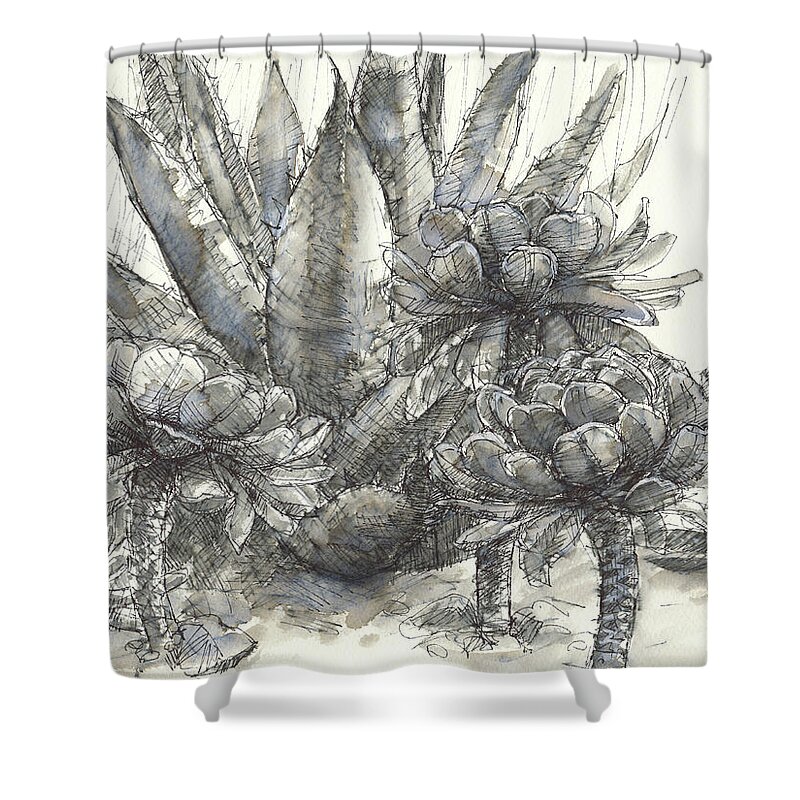 Agave Shower Curtain featuring the painting Agave and friends by Judith Kunzle