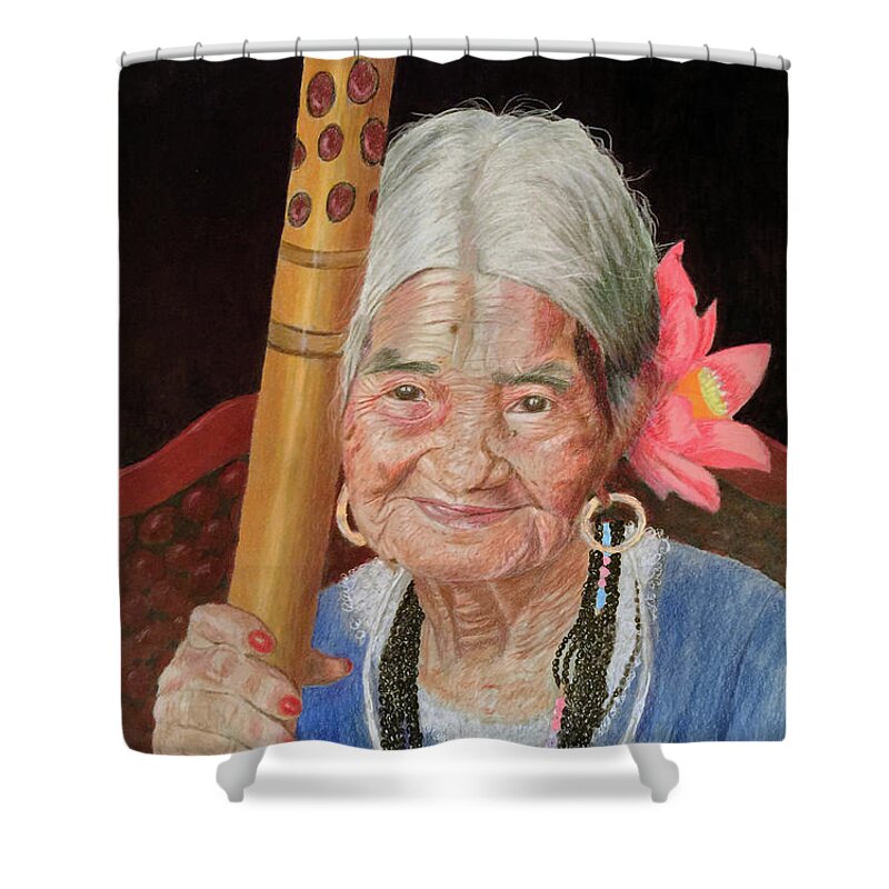 Woman Shower Curtain featuring the drawing Aging Beauty by Quwatha Valentine