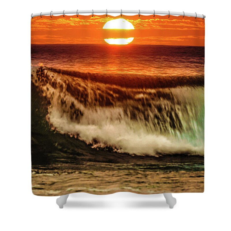 Images And Videos By John Bauer Johnbdigtial.com Shower Curtain featuring the photograph Ahh.. the Sunset Wave by John Bauer
