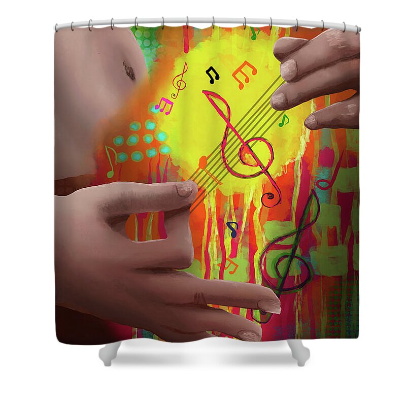 Yellow Shower Curtain featuring the digital art Air Guitar by April Burton