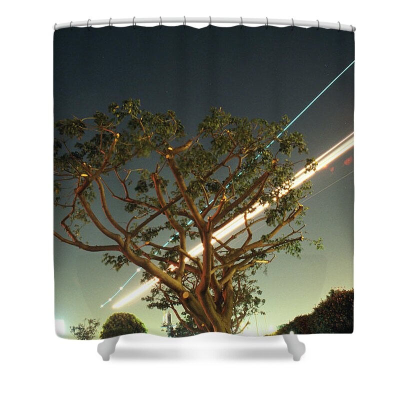 Outdoors Shower Curtain featuring the photograph Airplane Coming In For Landing At Night by Paul Taylor
