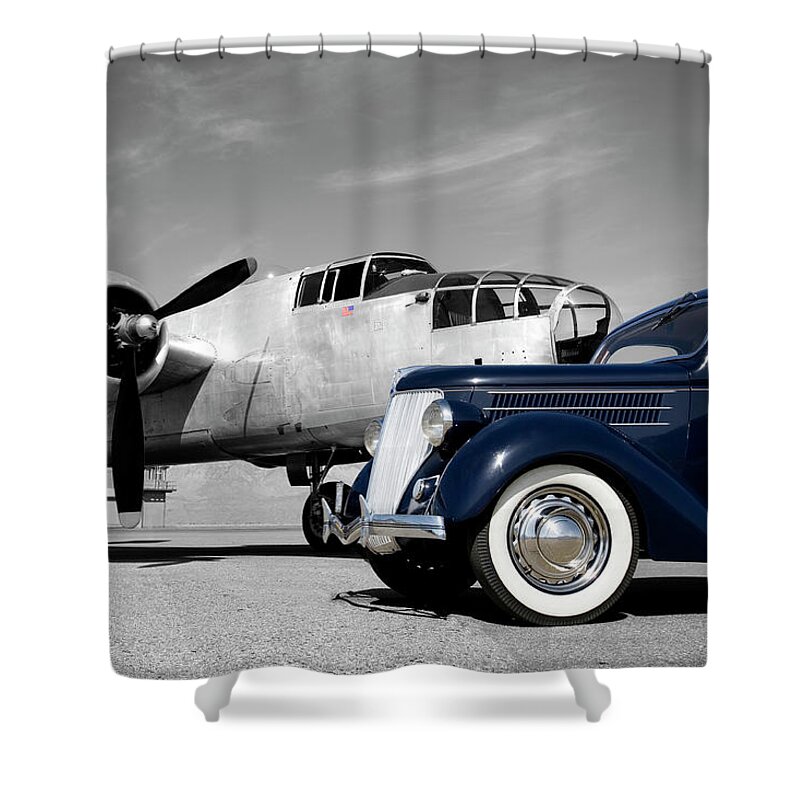 Propeller Shower Curtain featuring the photograph Airplanes And Cars by Sierrarat