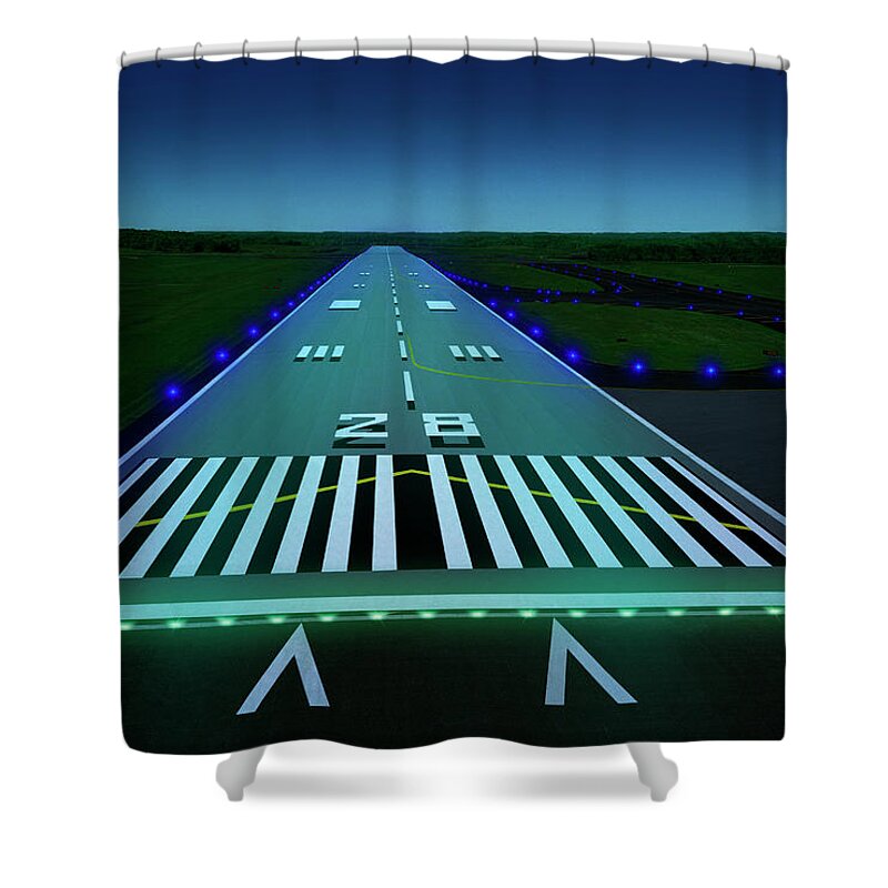 Baltimore Shower Curtain featuring the photograph Airport Runway, Night Digital by Greg Pease