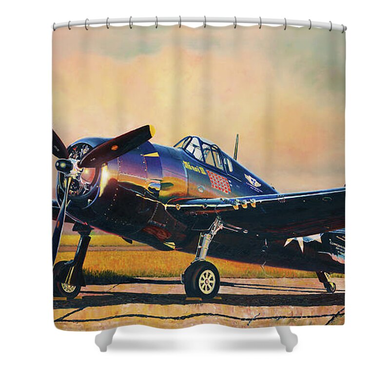 Aviation Shower Curtain featuring the painting Airshow Hellcat by Douglas Castleman