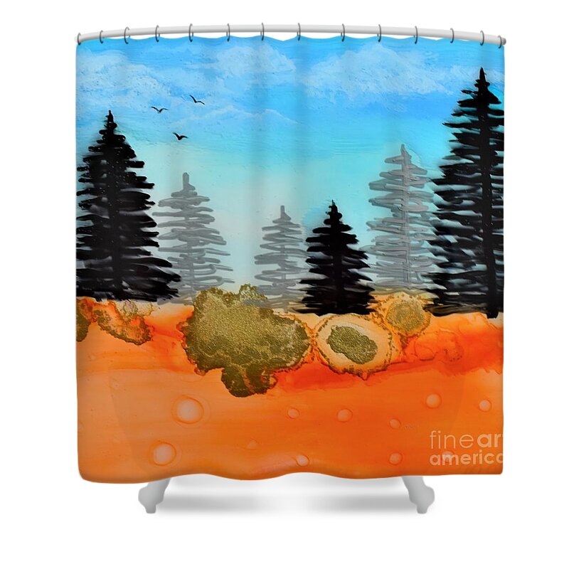 Resin Shower Curtain featuring the mixed media Alcohol Ink - 1 by Monika Shepherdson