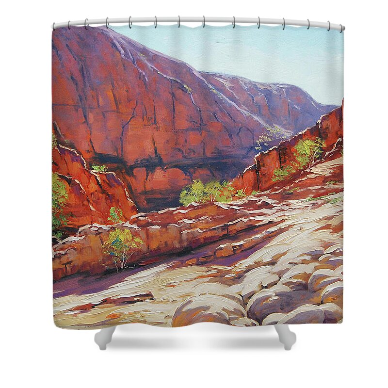 Alice Springs Shower Curtain featuring the painting Alive Springs Ormiston Gorge by Graham Gercken