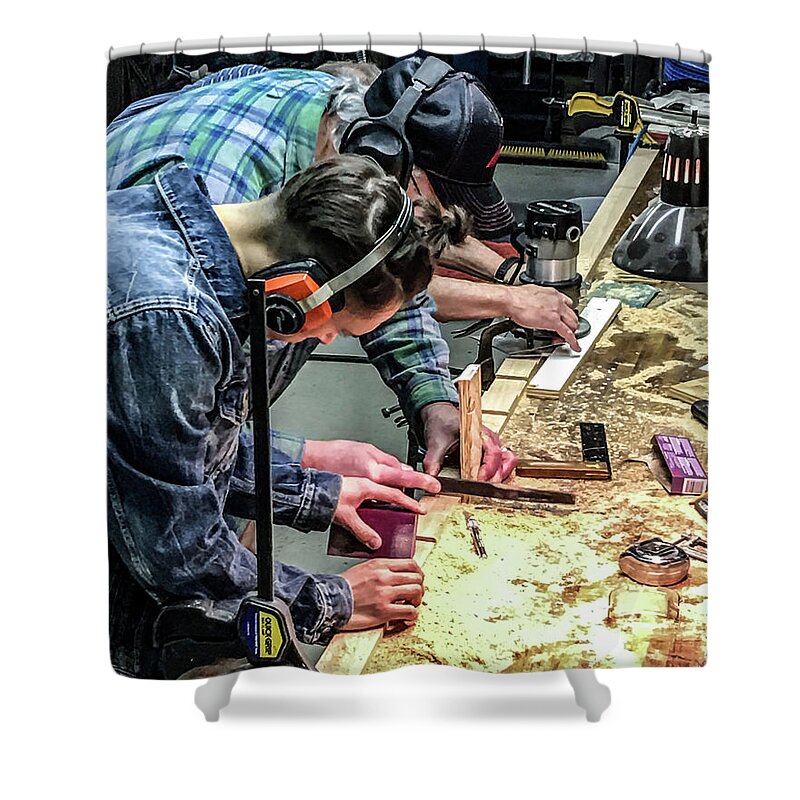 Woodworking Shower Curtain featuring the photograph 069 - All Hands on Deck by David Ralph Johnson