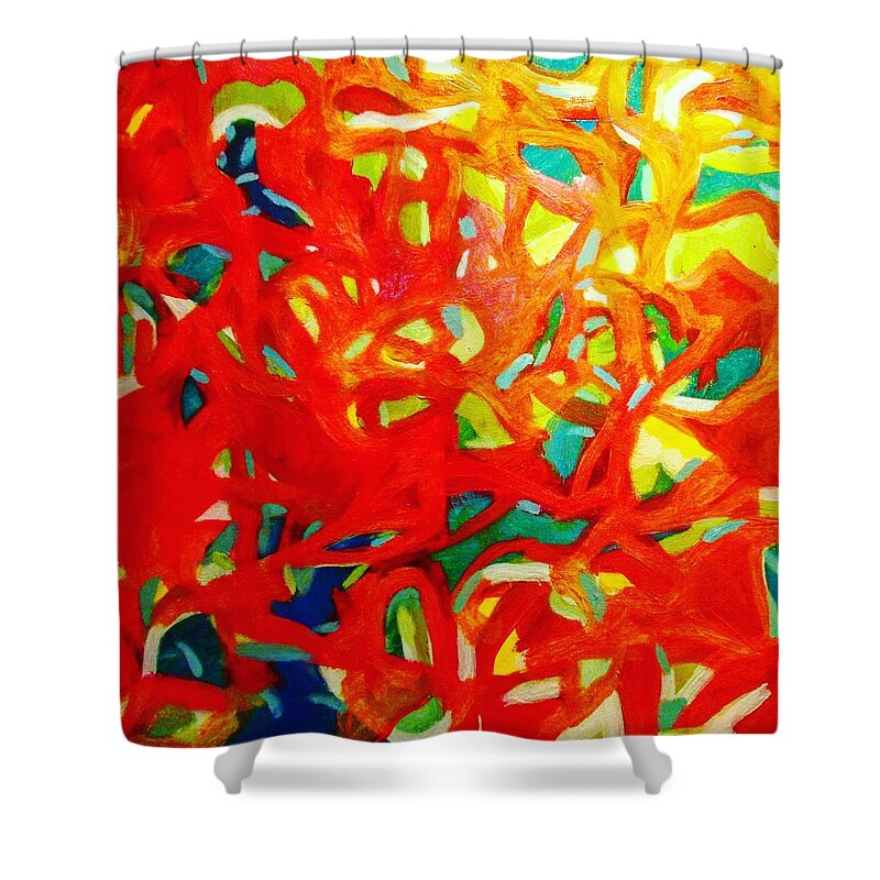 Red Shower Curtain featuring the painting All of Them by Steven Miller