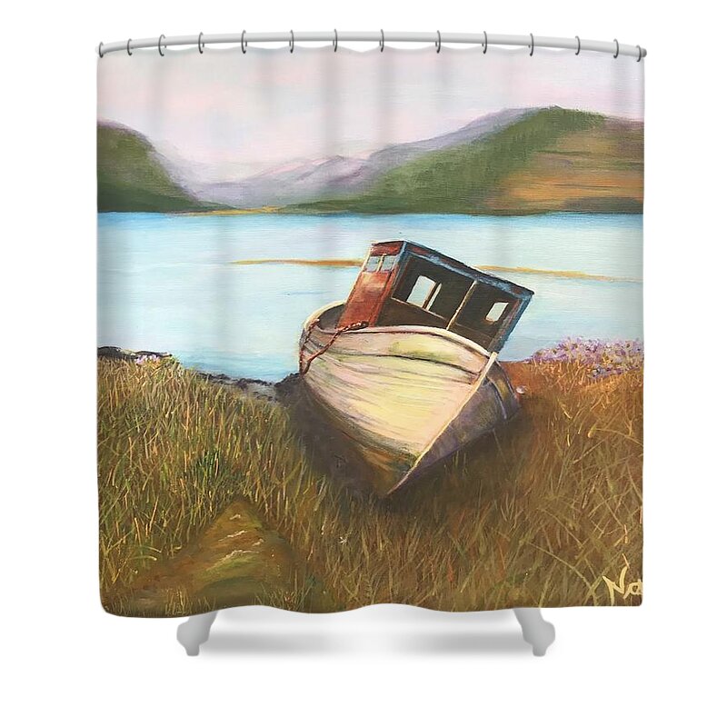 Seascape Shower Curtain featuring the painting All Washed Up by Deborah Naves