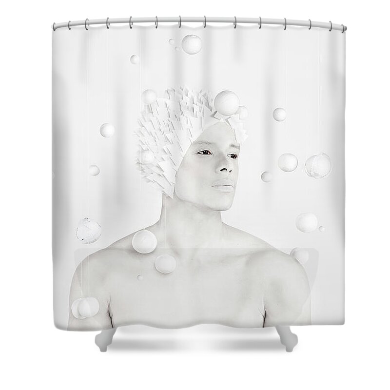 People Shower Curtain featuring the photograph All White Image Of A Man In The Center by Paper Boat Creative