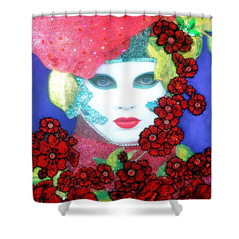 Mixed Media Shower Curtain featuring the mixed media Allegro - The Carnival of Venice by Anni Adkins