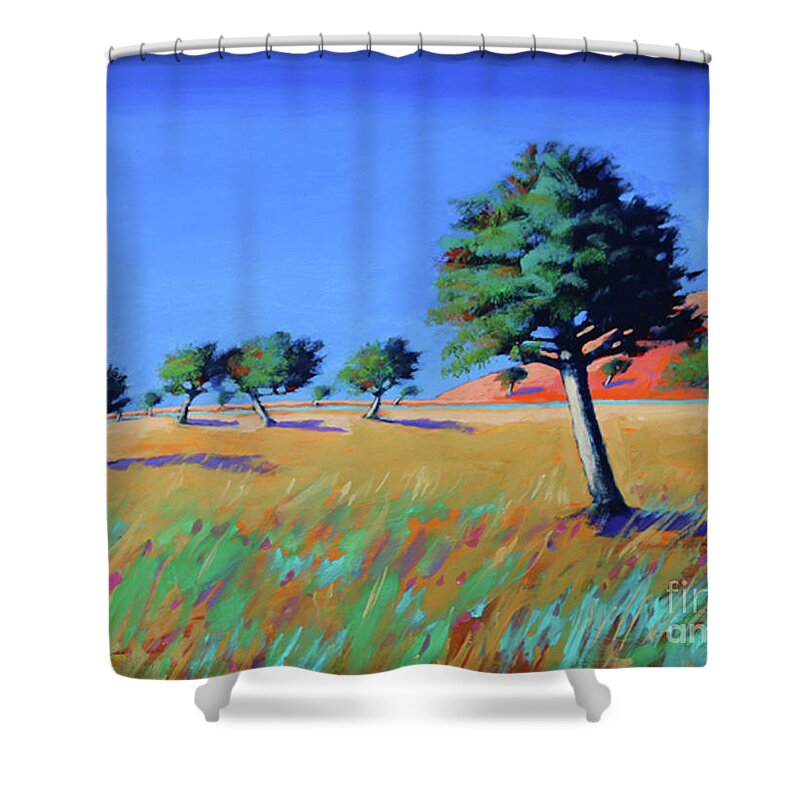 Almond Trees Shower Curtain featuring the painting Almond Trees by Paul Powis