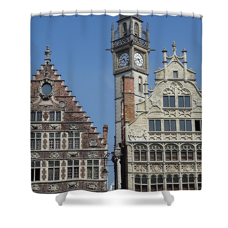 Graslei Shower Curtain featuring the photograph Along the Graslei in Ghent Belgium by Patricia Caron