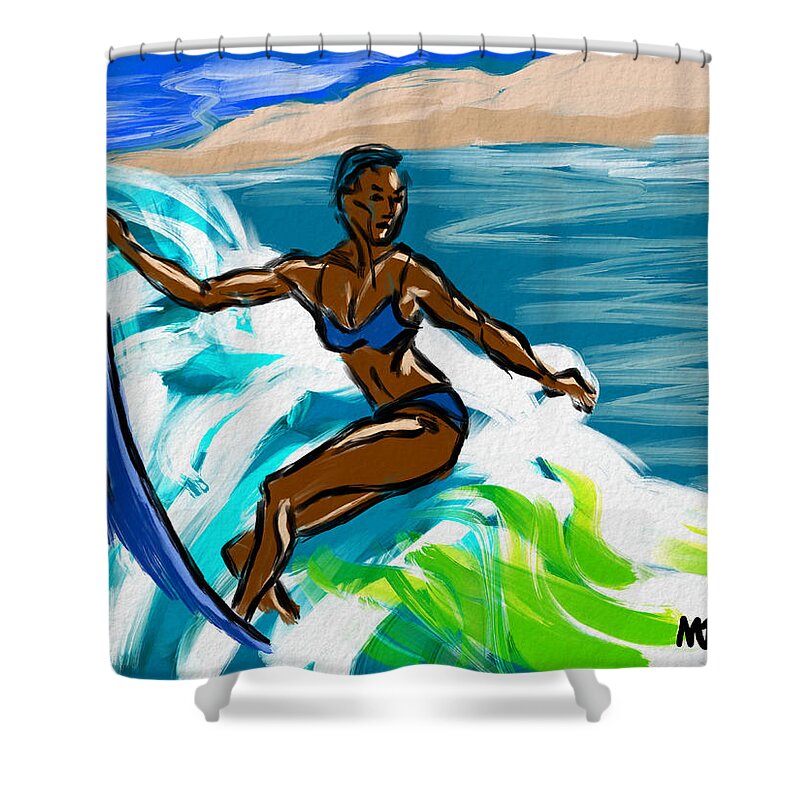 Surfing Shower Curtain featuring the digital art Along The Shore by Michael Kallstrom