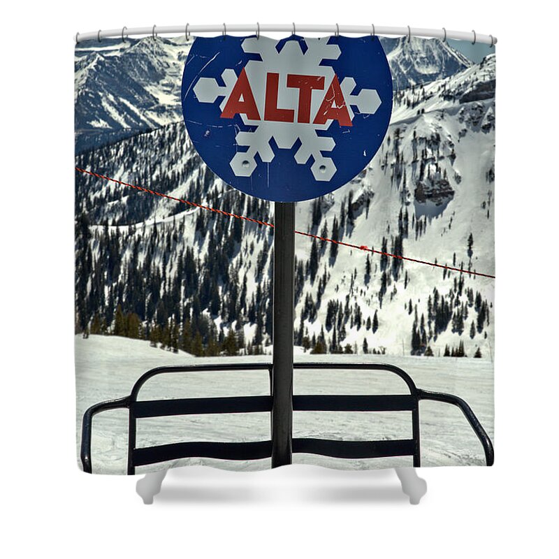 Alta Shower Curtain featuring the photograph Alta Ski Lift Chair by Adam Jewell