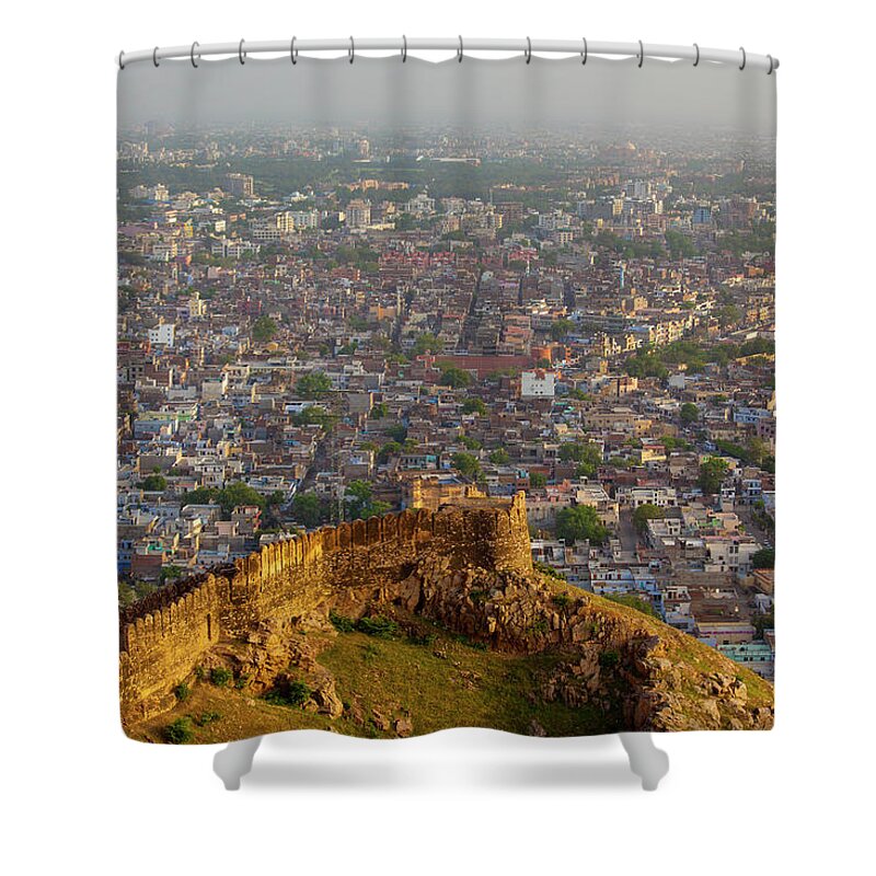Scenics Shower Curtain featuring the photograph Amer Fort And The Cityscape by Ron Nickel / Design Pics