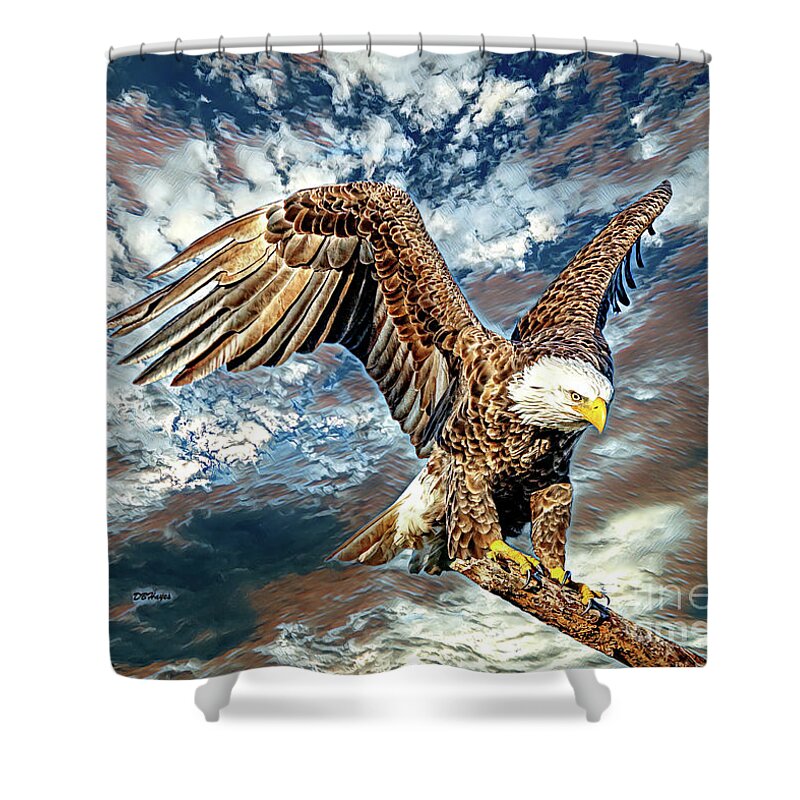 Birds Shower Curtain featuring the mixed media American Bald Eagle Artistry by DB Hayes