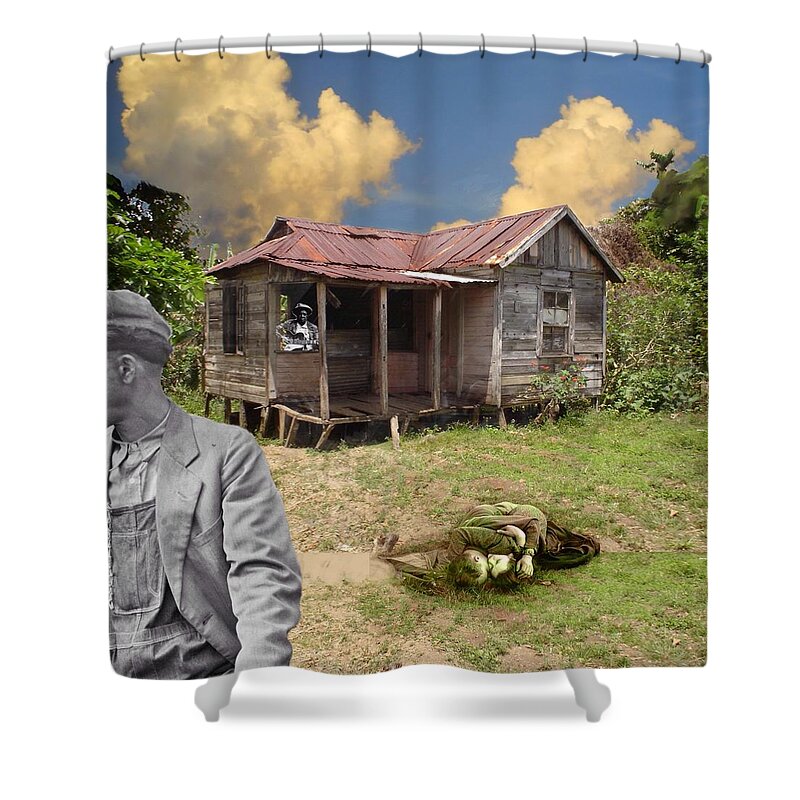 Shack Shower Curtain featuring the mixed media American Blues by Joe Roache