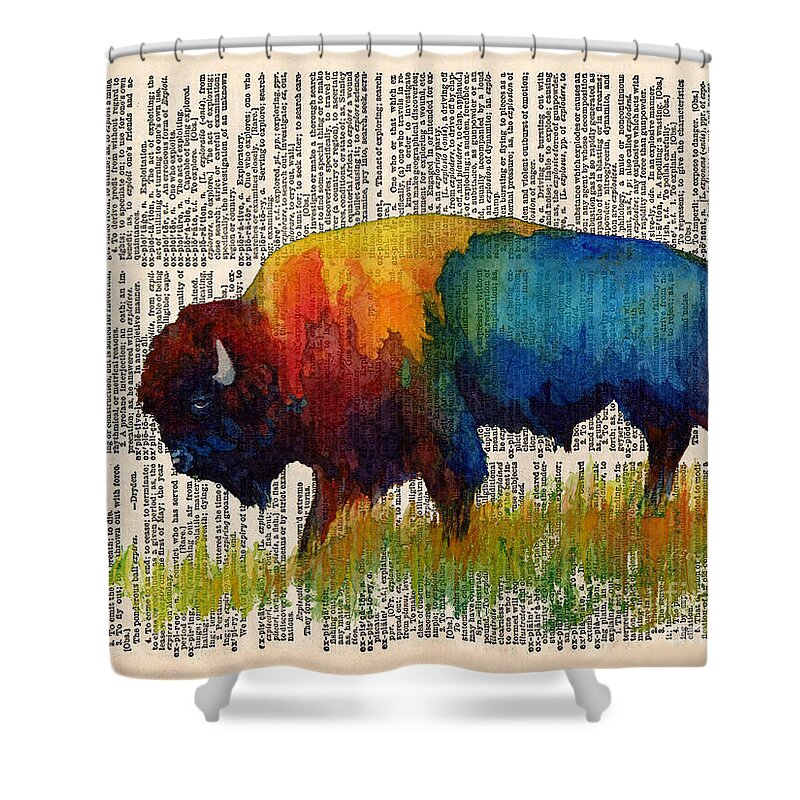 Bison Shower Curtain featuring the painting American Buffalo III on Vintage Dictionary by Hailey E Herrera